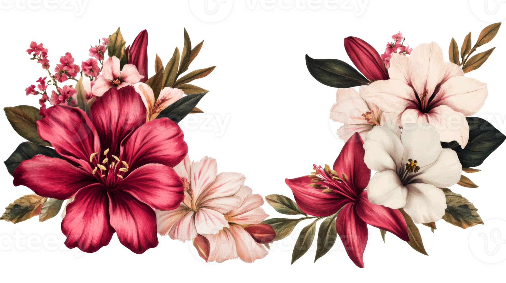 Flower arrangement in red and white tones, elegant, cut out transparent png