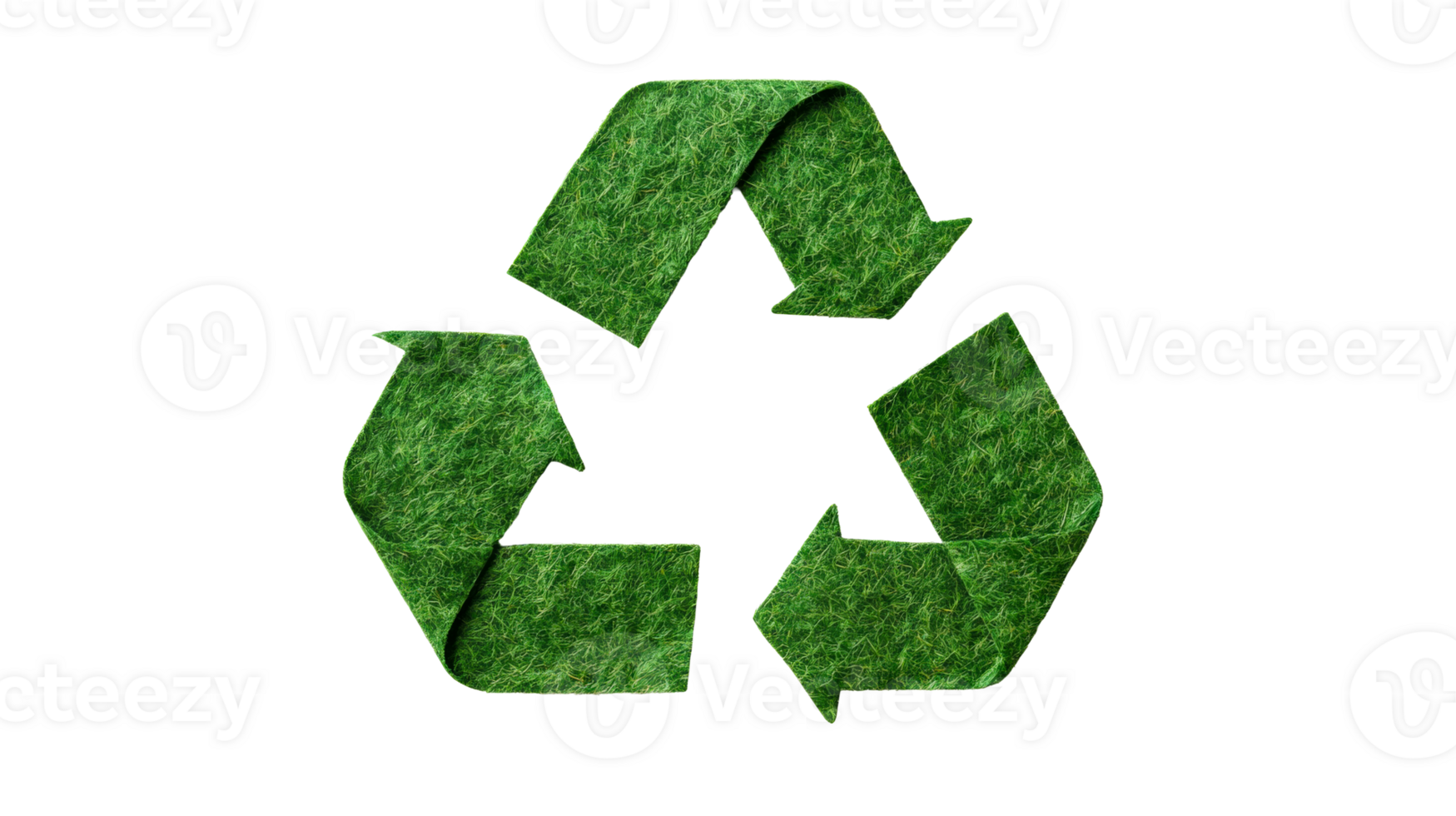Green recycle symbol, grass texture, reuse and reduce, cut out transparent png
