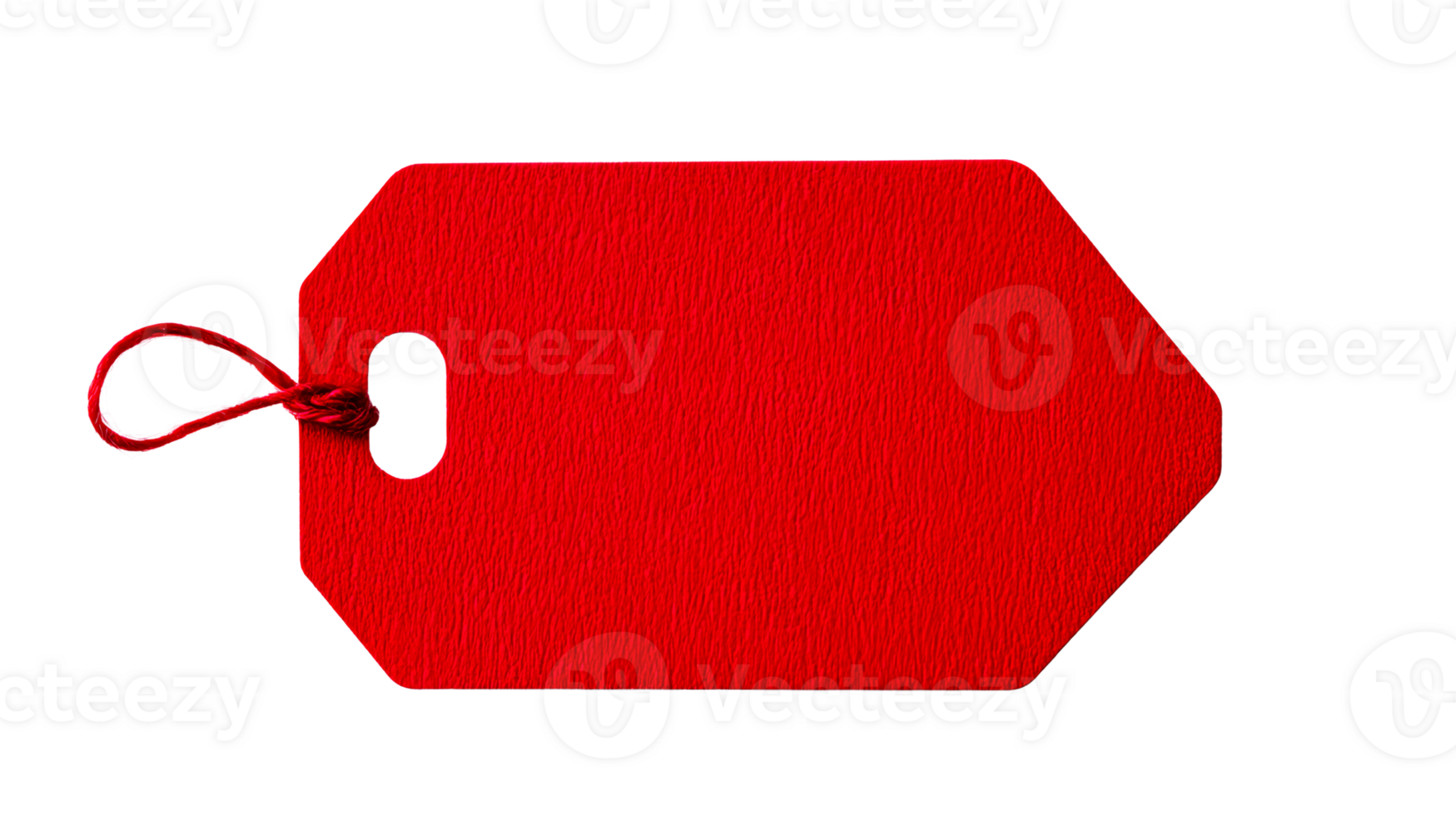 Red tag with rope tie, sale label with hole, paper texture, cut out transparent png