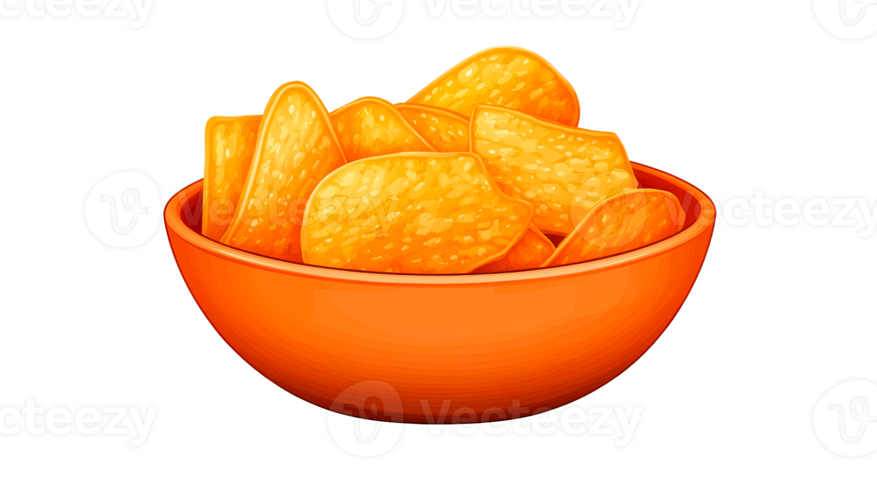 Bowl of chips, savory snack, crunchy, appetizing, isolated on black, cut out transparent png