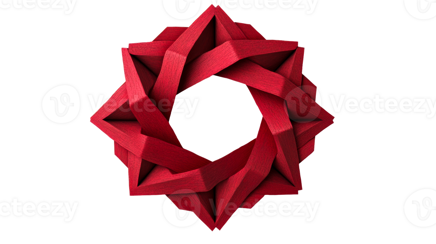Red, origami, abstract, circle shape, isometric, 3d rendering, cut out transparent png
