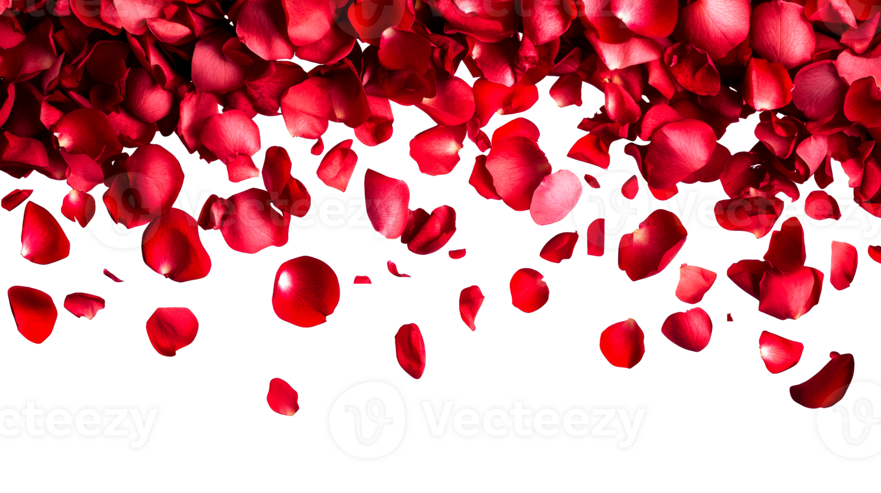 Crimson Petals Cascade Elegantly Against Black Backdrop, cut out transparent png