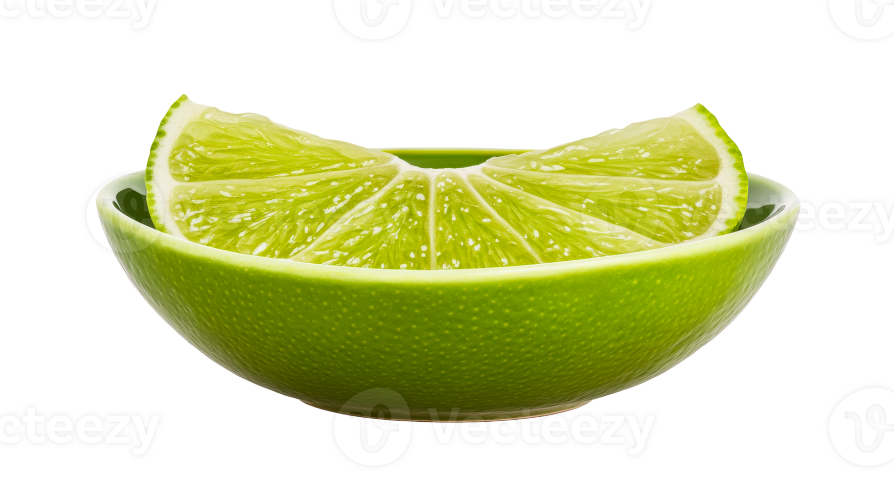 Lime wedge in green dish, vibrant and fresh citrus, cut out transparent png