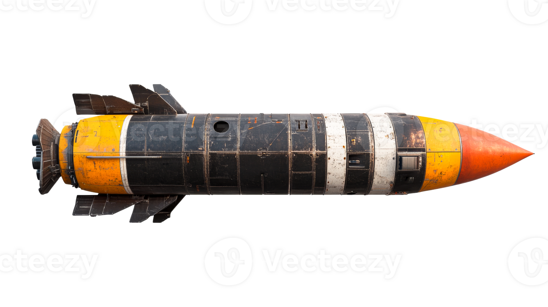 Space rocket with orange elements, cut out transparent png