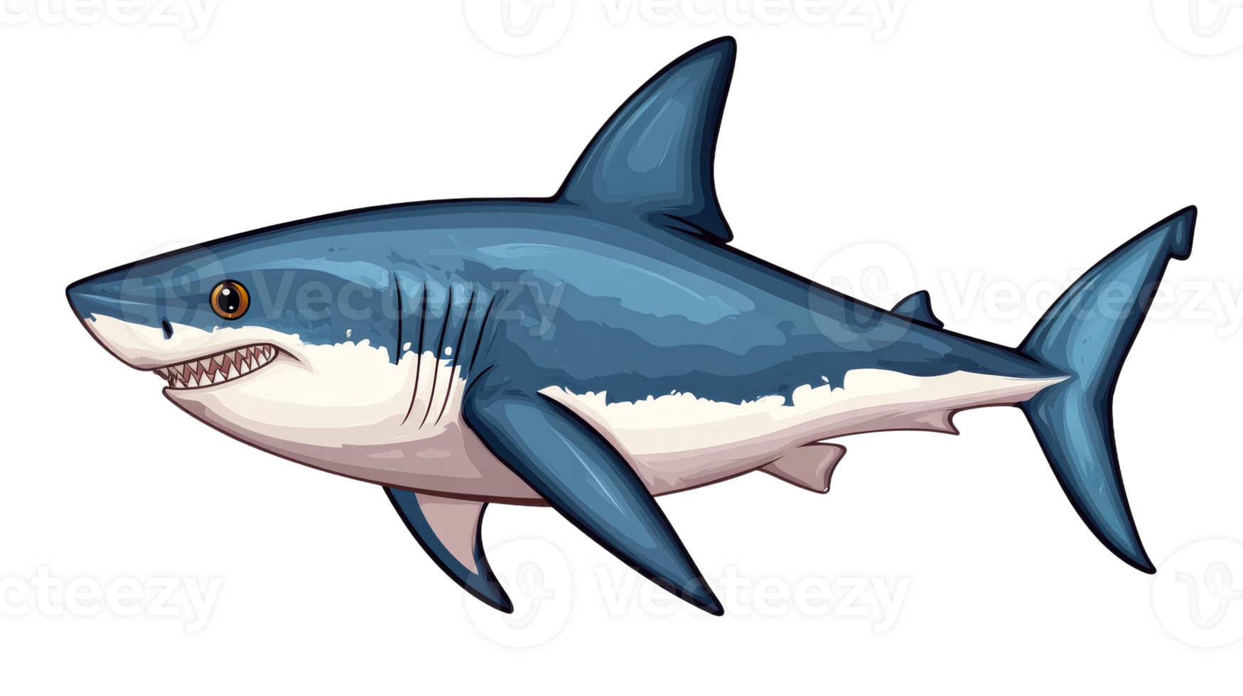 Shark swimming with open mouth, teeth and gills, cut out transparent png