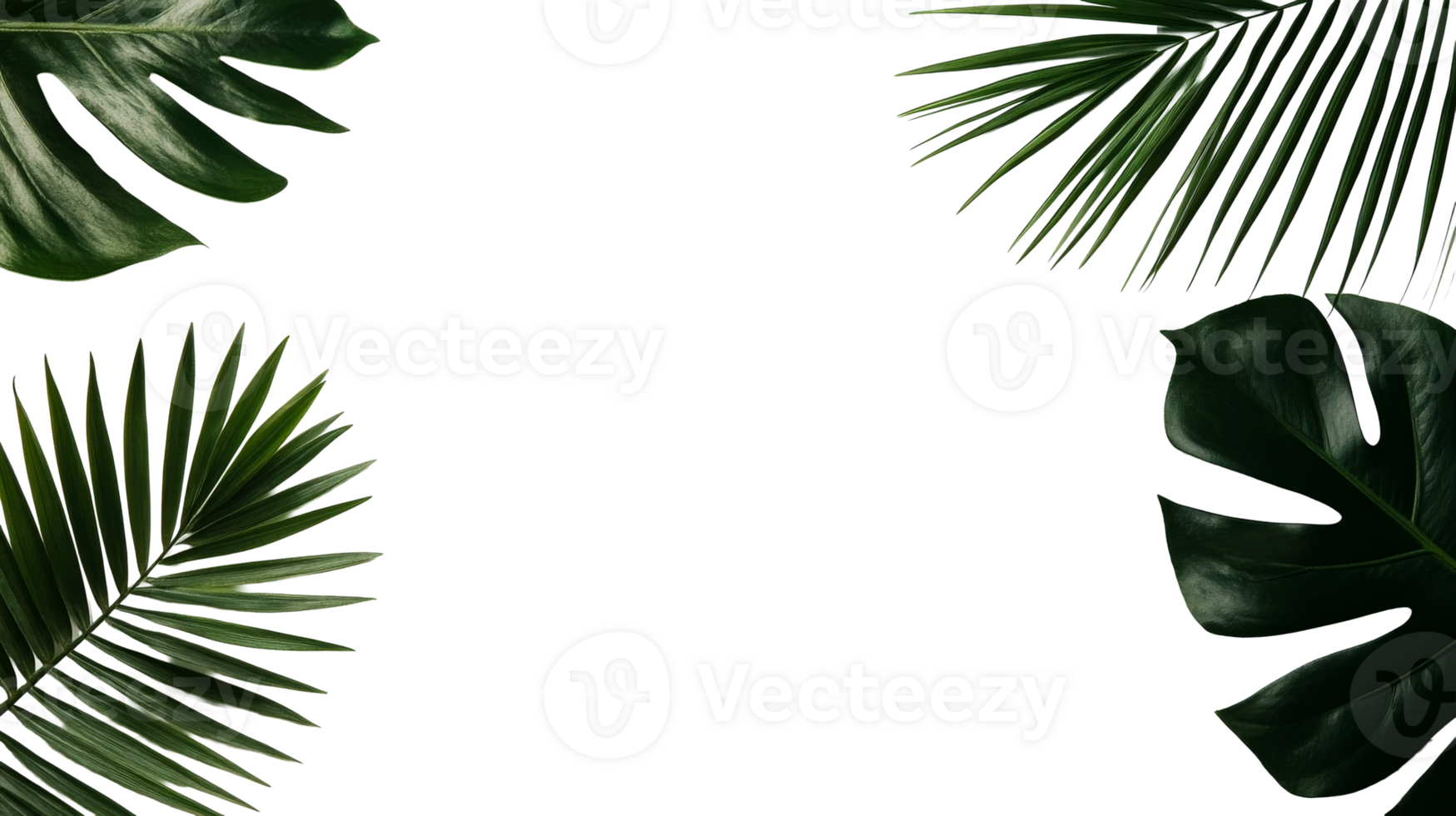 Tropical leaves background with copy space, isolated, cut out transparent png