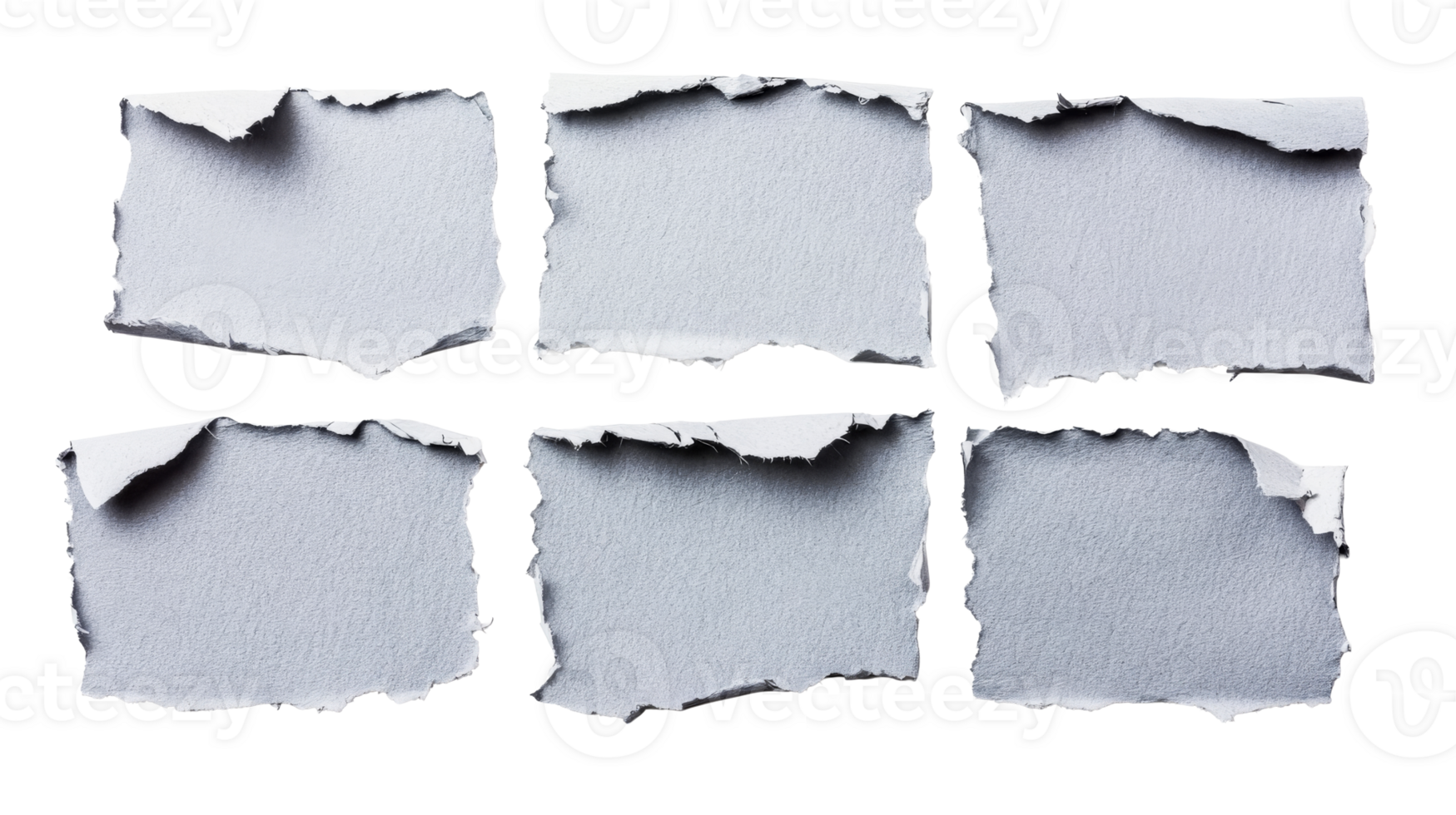 Torn white paper sheets with ragged edges, cut out transparent png