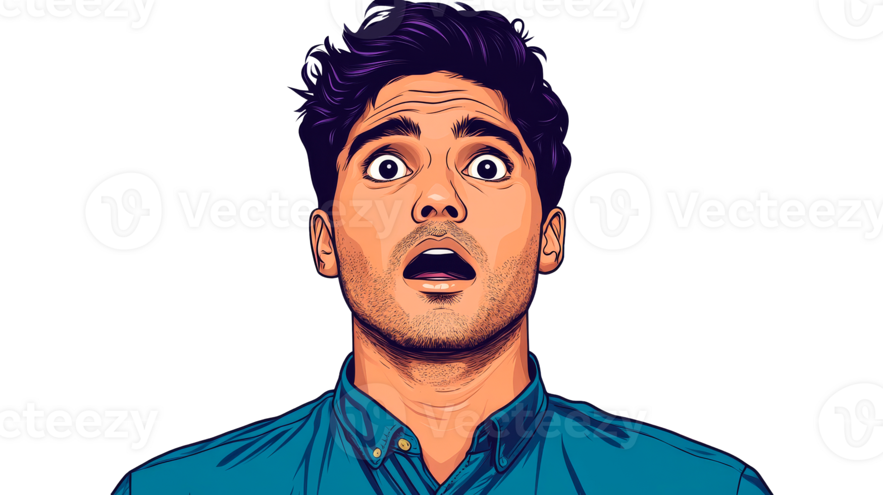 Man's portrait with surprised face and open mouth, cut out transparent png