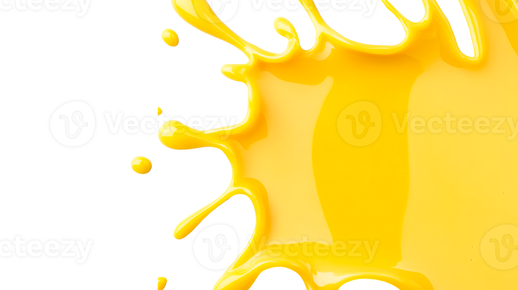 Bright yellow paint splash on black background , cut out transparent png