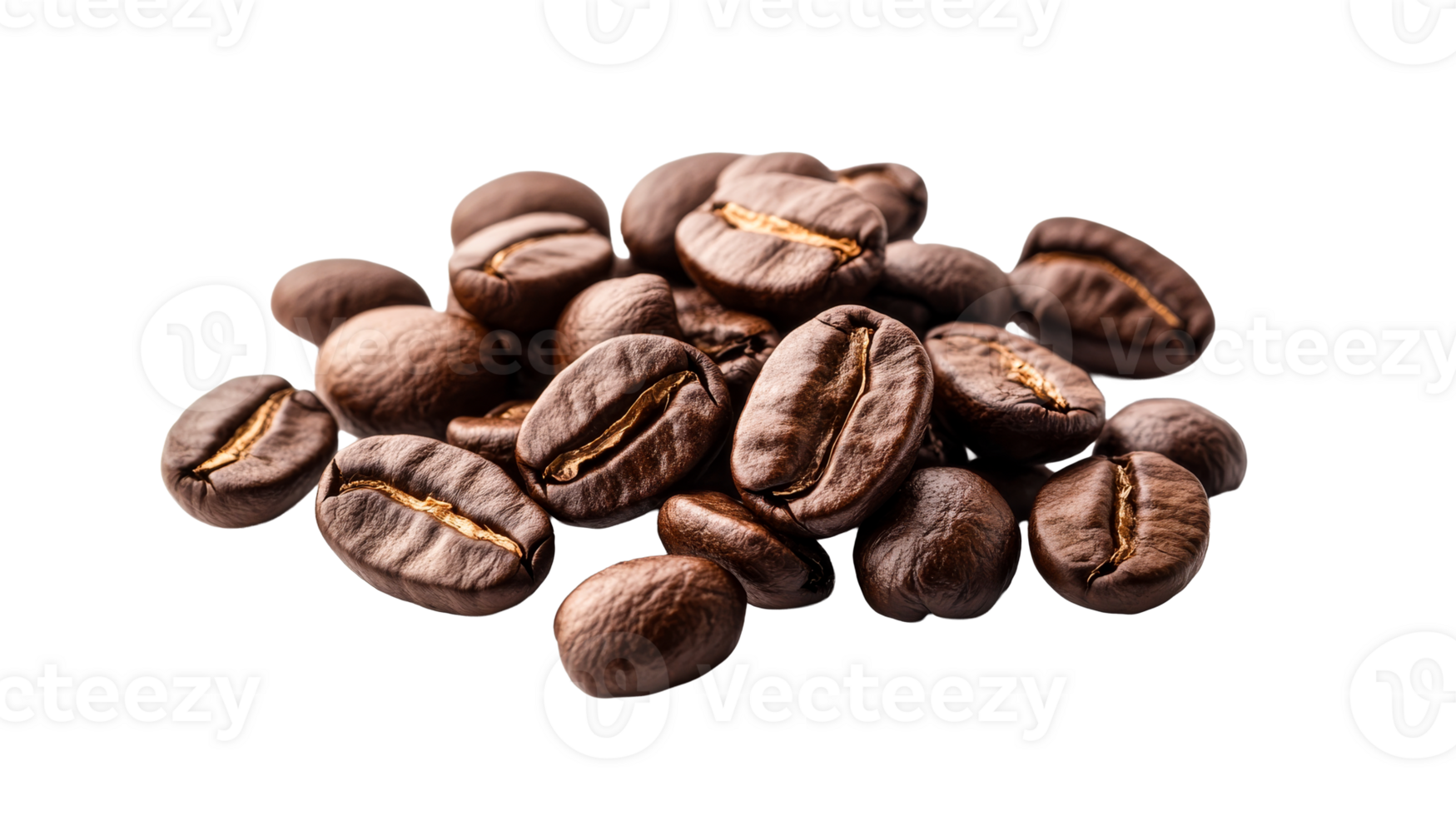 Roasted coffee beans, pile of coffee, brown color, cut out transparent png