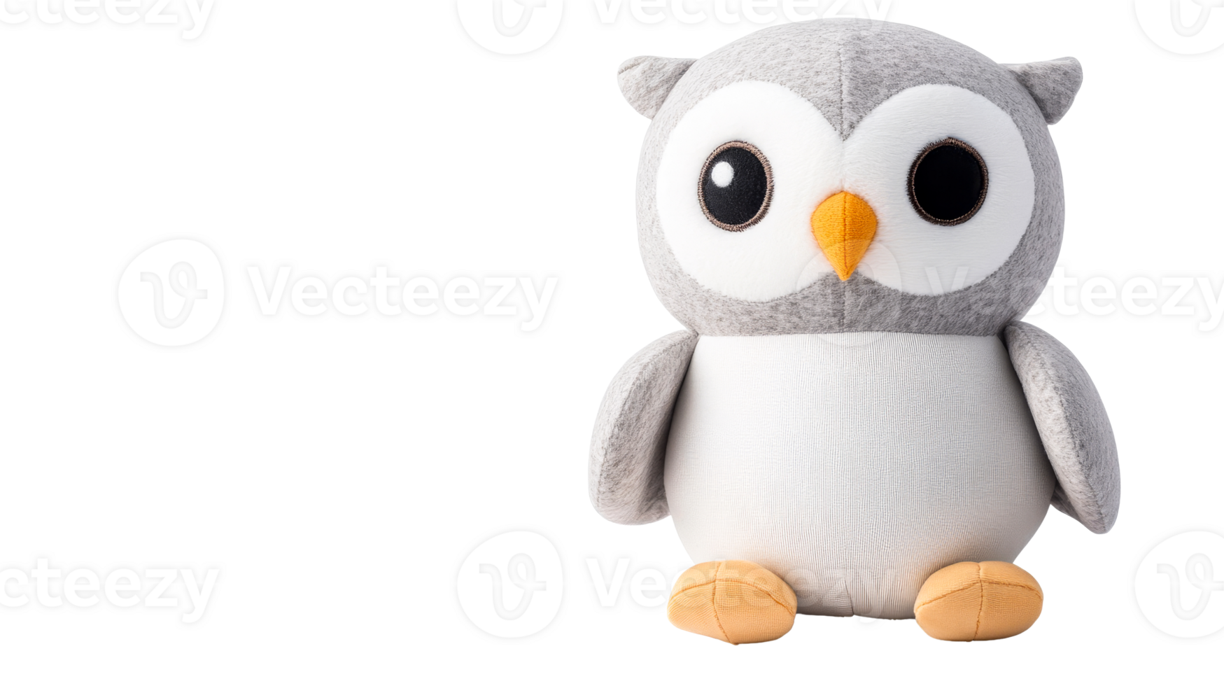Cute Grey Owl Plush Toy Isolated on Transparent Background, cut out transparent png