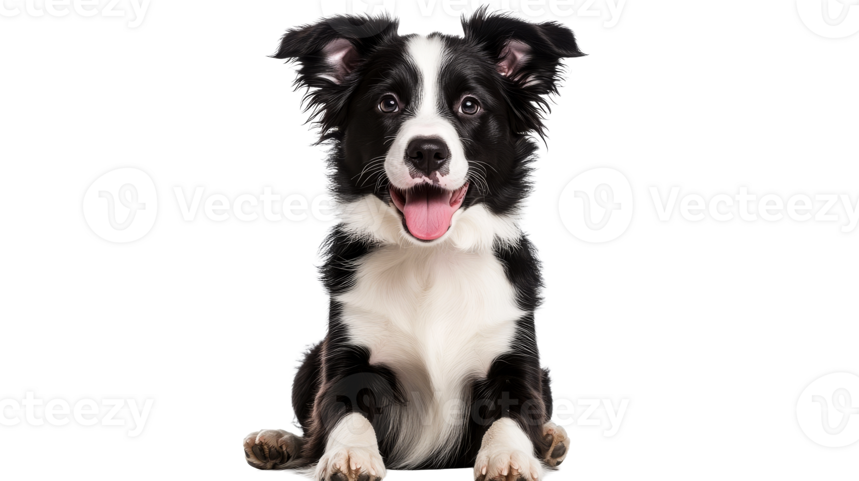 Portrait of a black and white puppy, cut out transparent png
