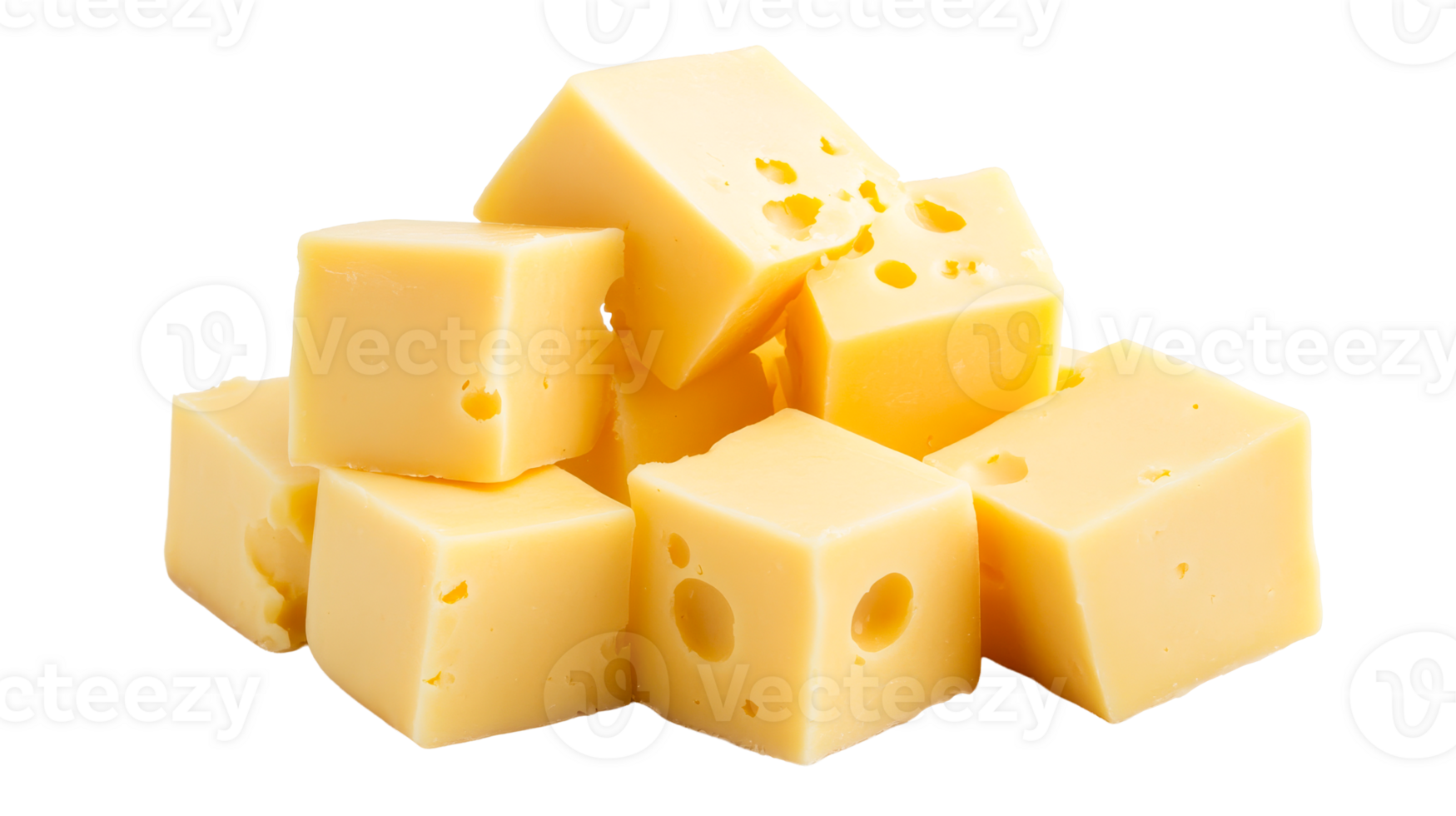 Delicious stack of Swiss cheese cubes, yellow and tasty, cut out transparent png