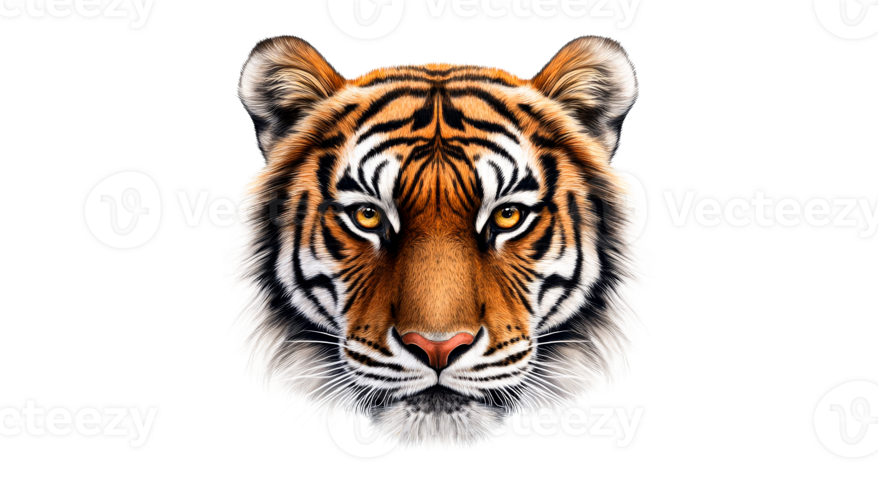 Tiger portrait, wildlife animal drawing with bright details, cut out transparent png