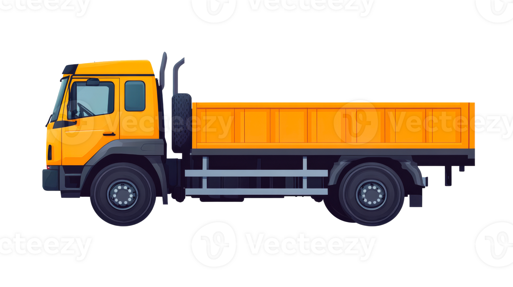 Realistic yellow truck with empty container, transport vehicle, cut out transparent png