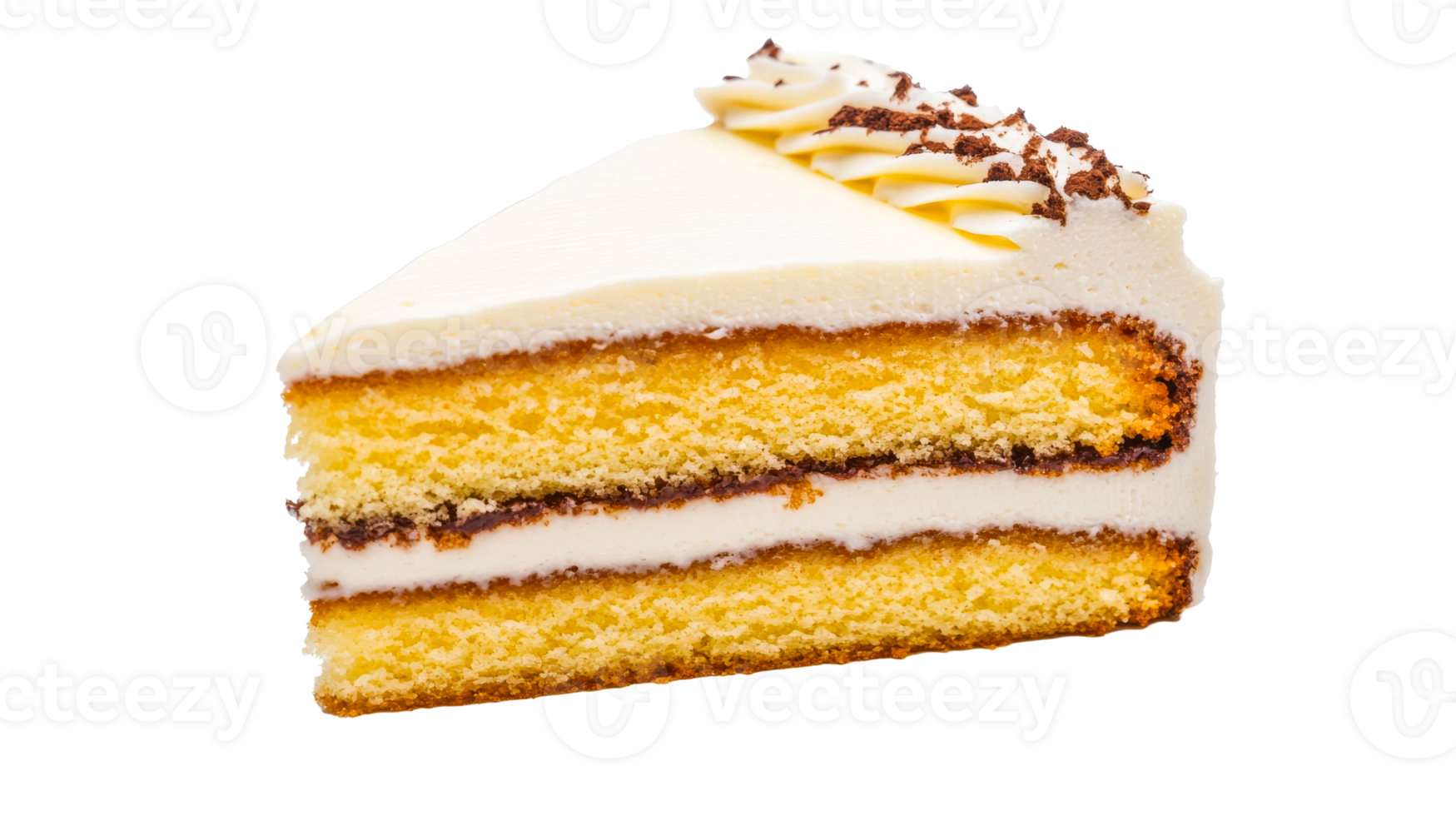 Delicious slice layered cake with buttercream frosting and chocolate , cut out transparent png