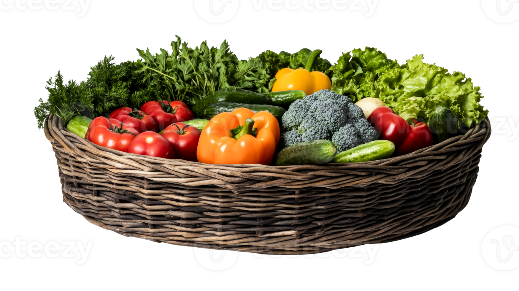 Basket with fresh vegetables assortment, cut out transparent png