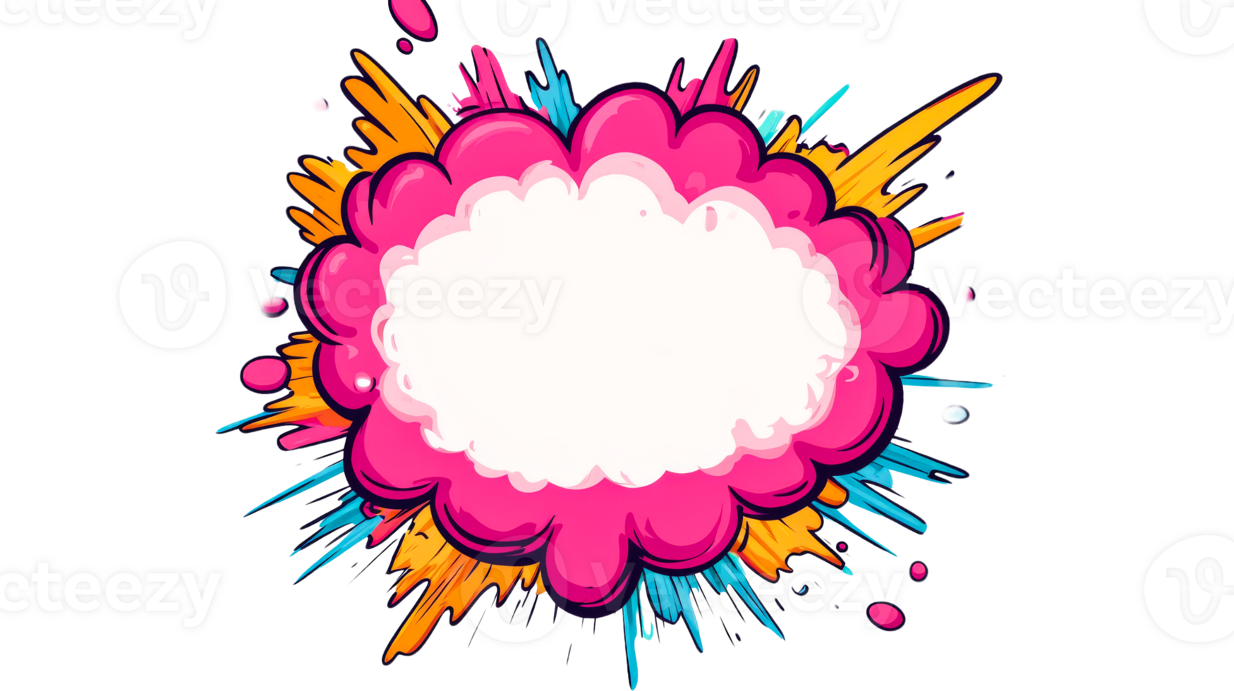 Comic book explosion graphic, speech bubble design, burst effect, cut out transparent png