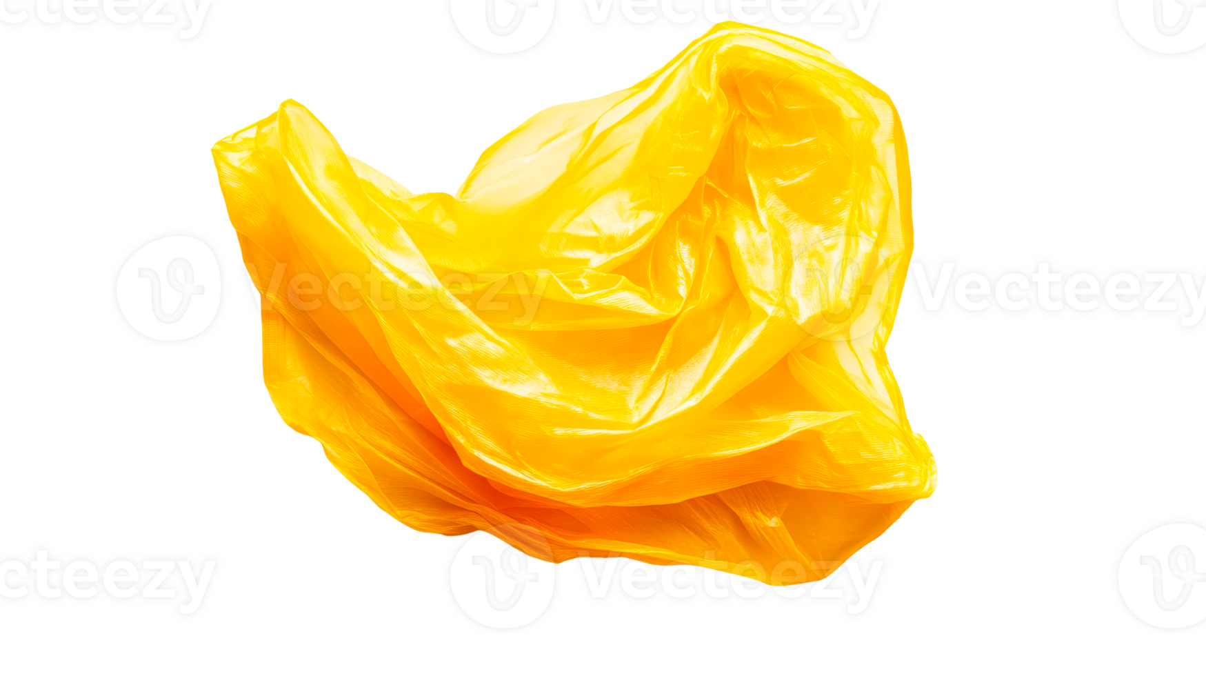 Crumpled Yellow Plastic Bag Floating on Black, cut out transparent png