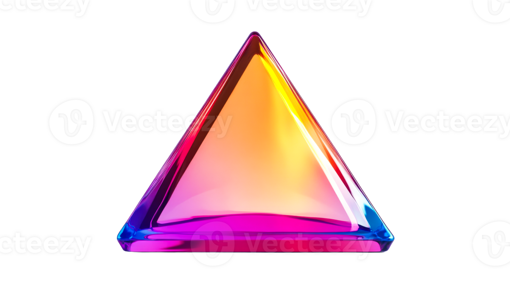 Luminous iridescent pyramid shines on black backdrop, cut out transparent png