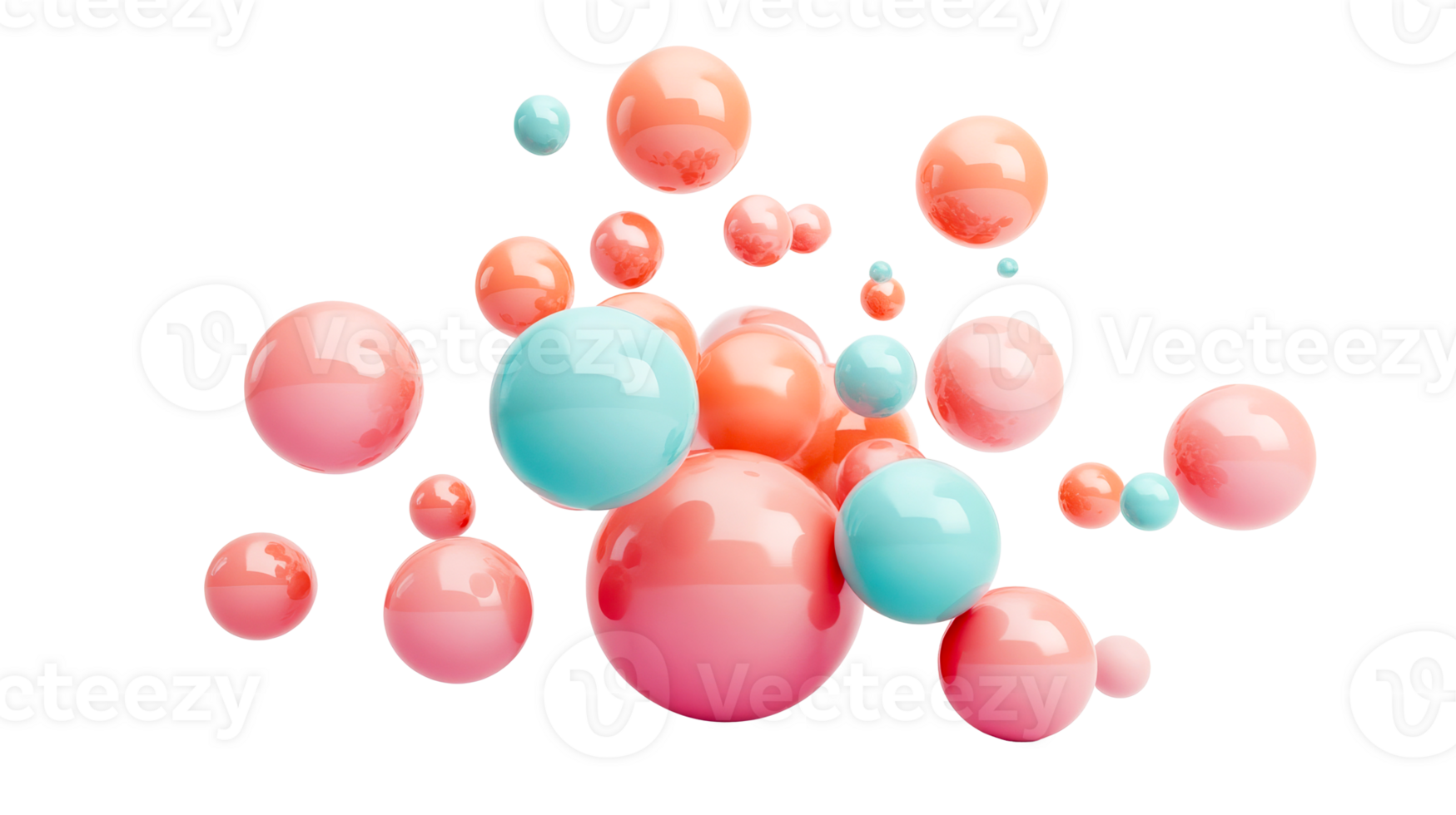Glossy spheres of different colors arranged in space, cut out transparent png