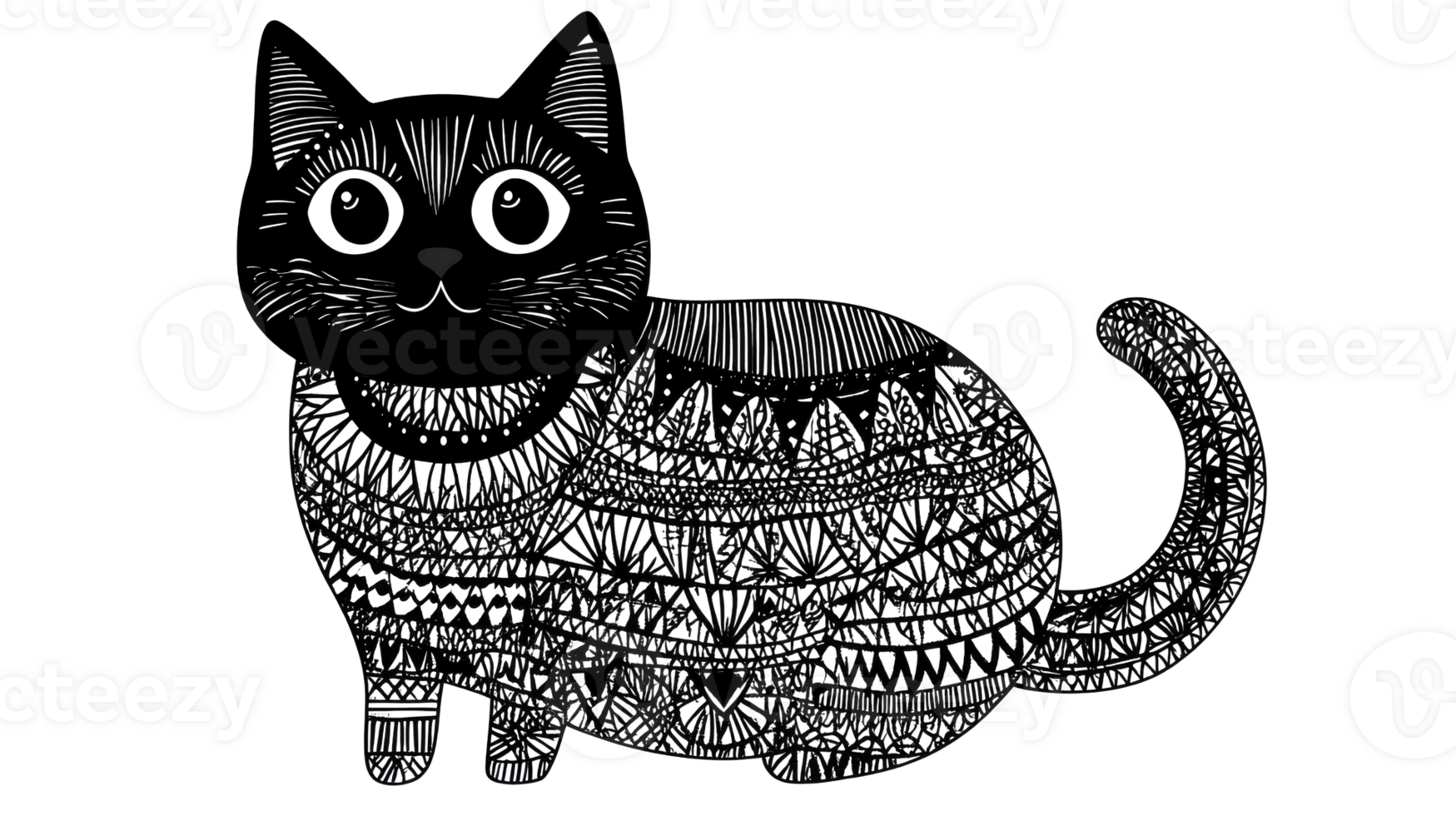 Cat illustration with detailed patterns, cut out transparent png