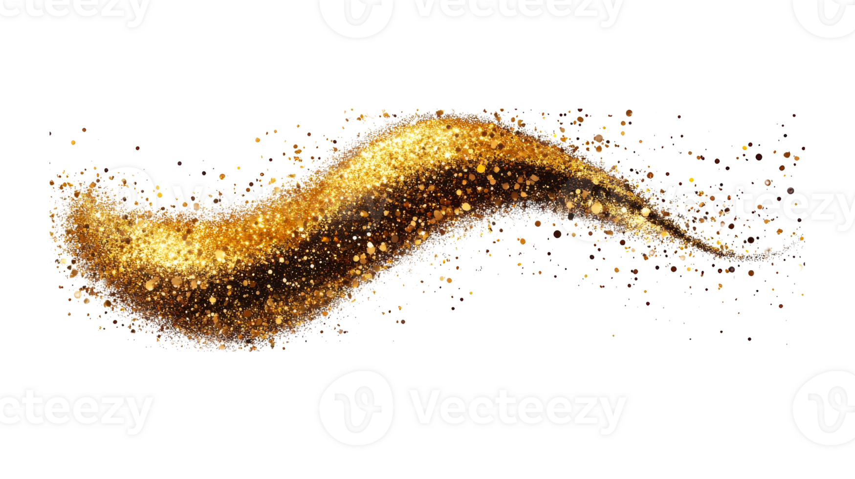 Golden abstract glitter swirl, dynamic sparkling flow effect, cut out transparent png