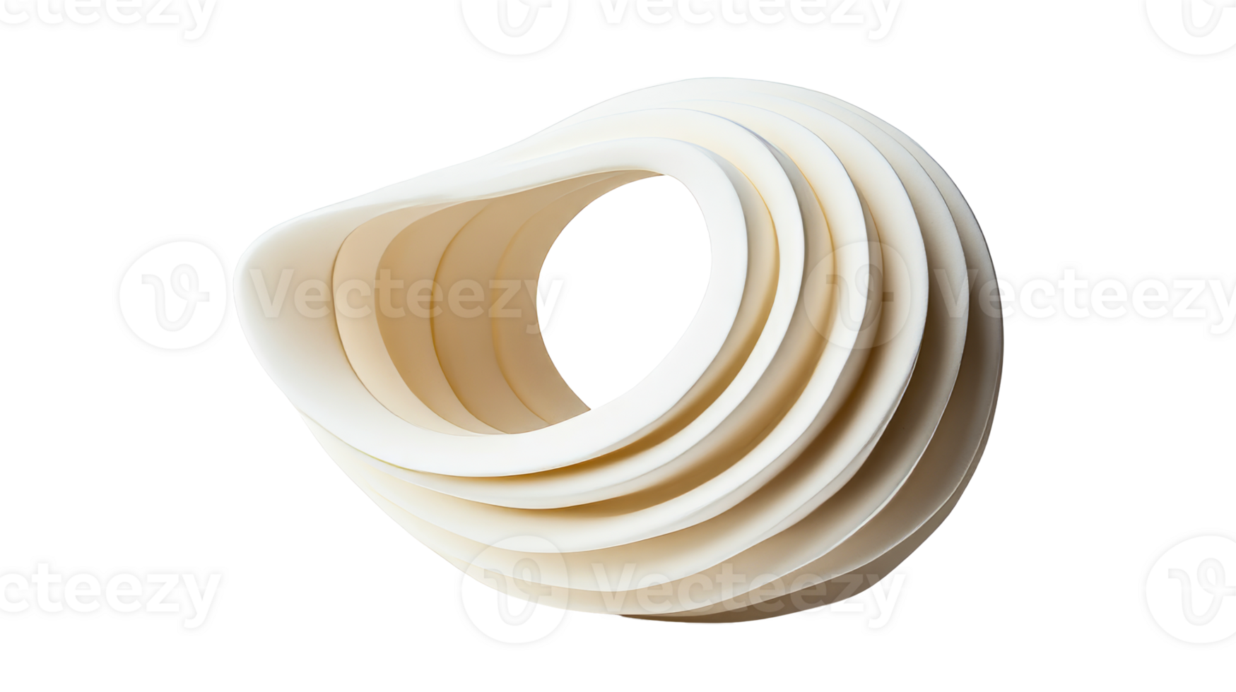 Cream-colored layered ring sculpture, abstract geometric form, cut out transparent png