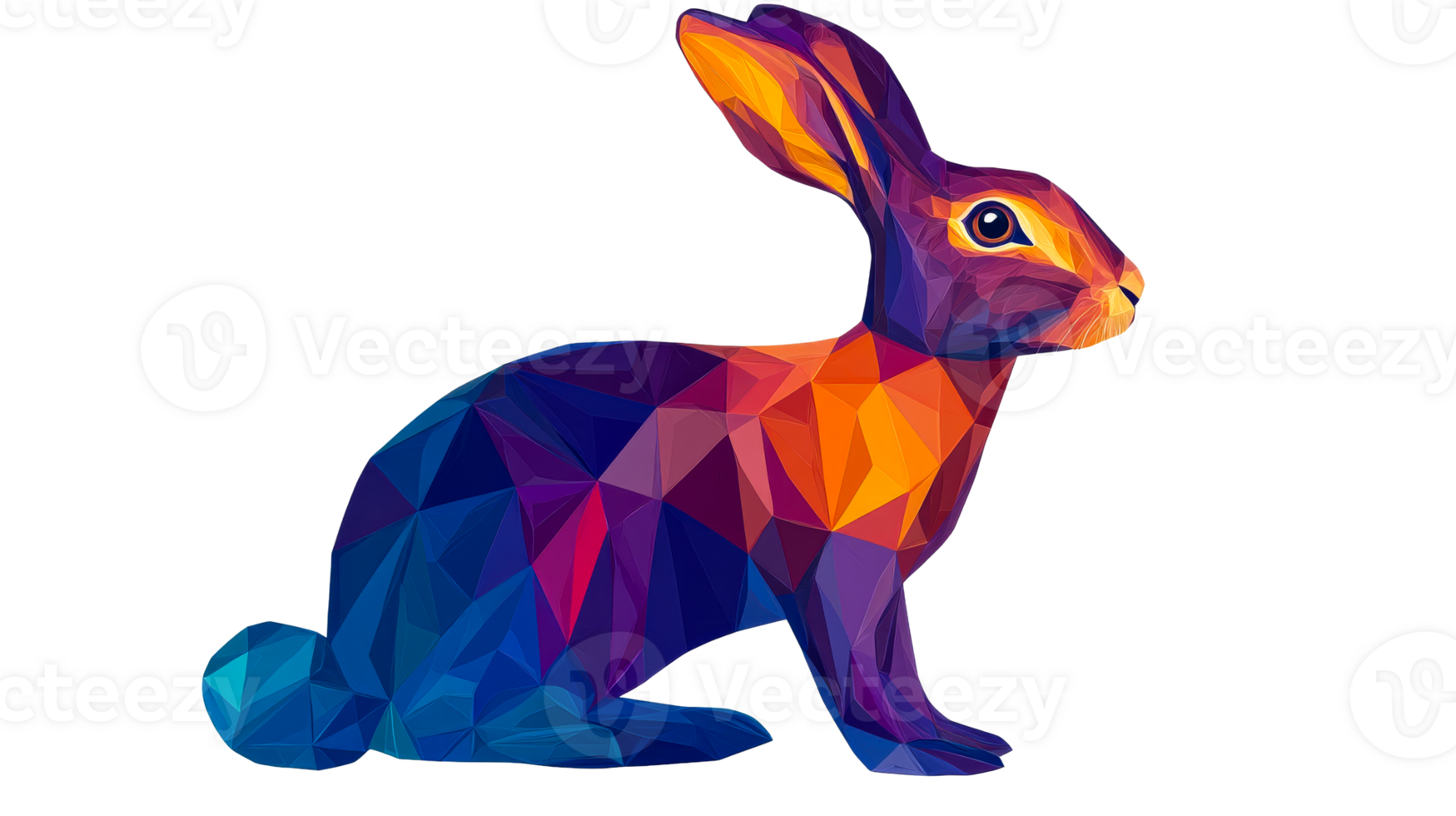 Colorful polygonal rabbit design with geometric shapes, cut out transparent png