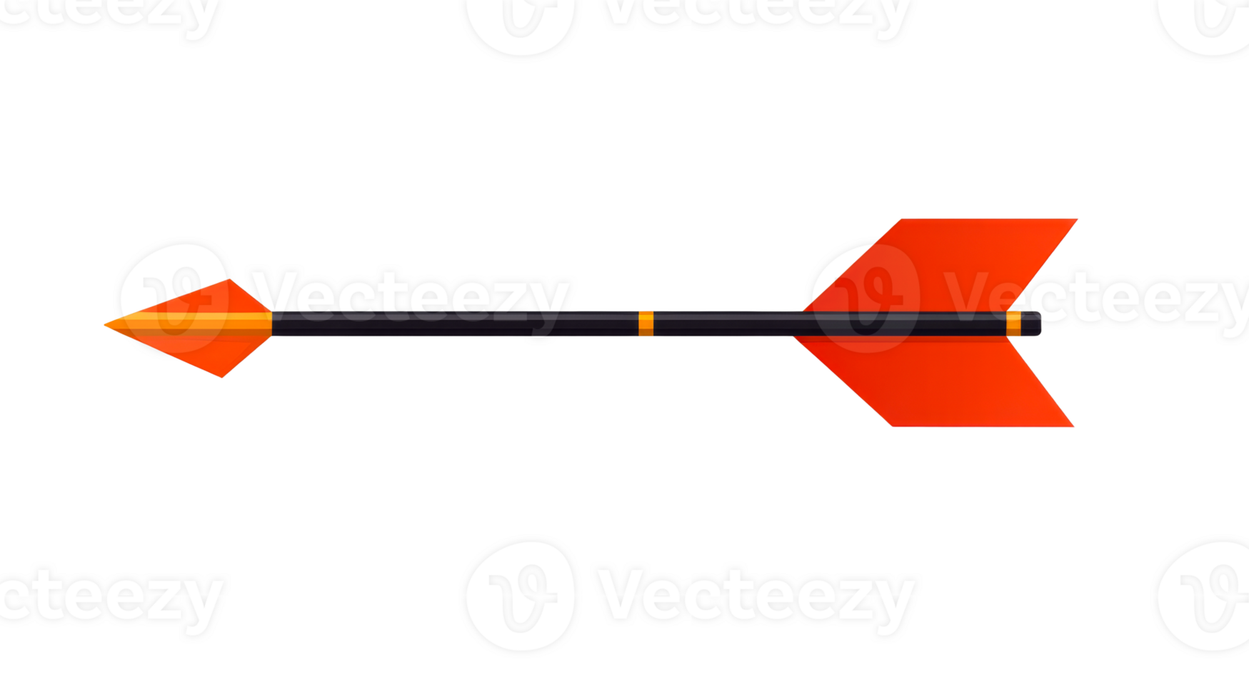 Arrow illustration with orange fletching and tip, cut out transparent png