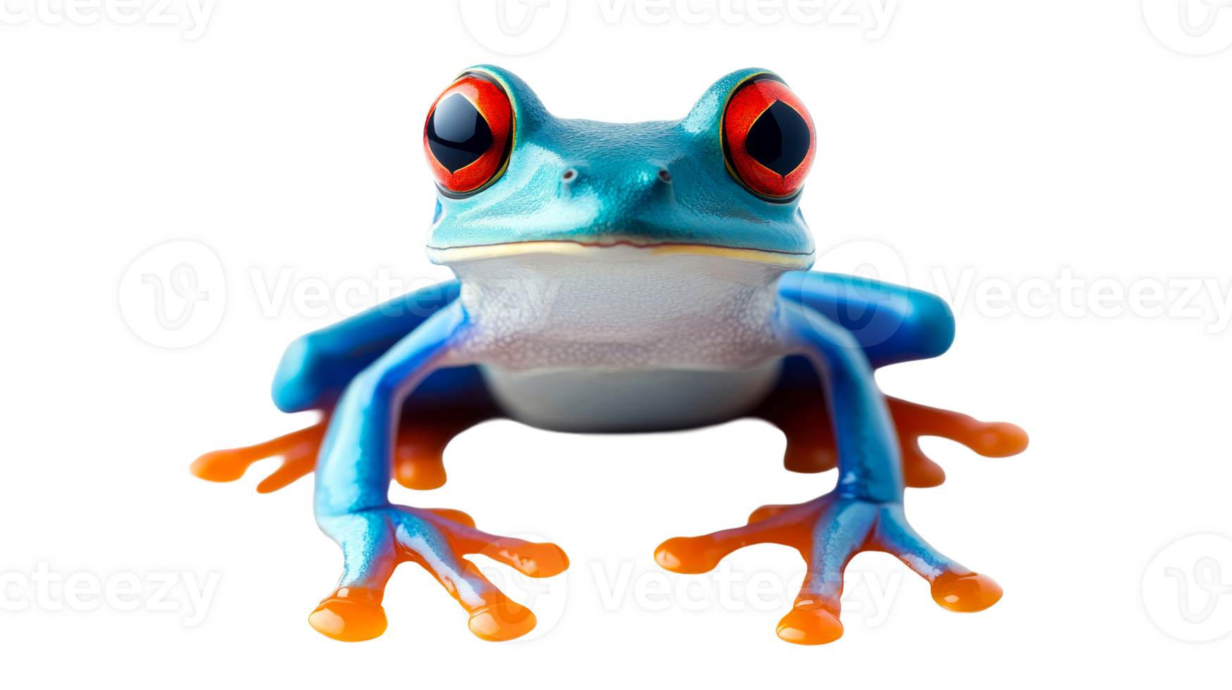Blue frog with red eyes posing, isolated, cut out transparent png