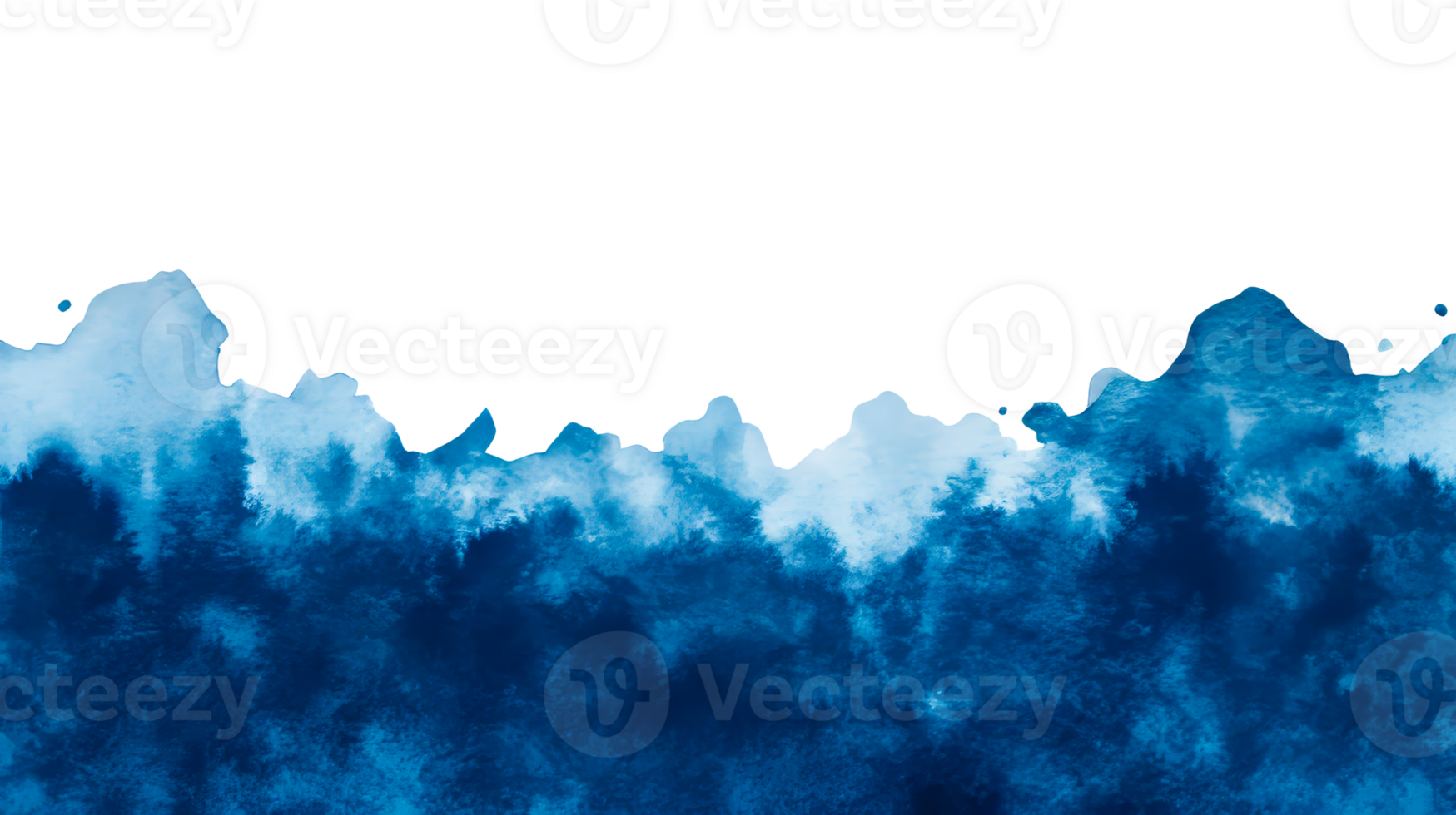 Blue watercolor wave background with black edge, cut out transparent png