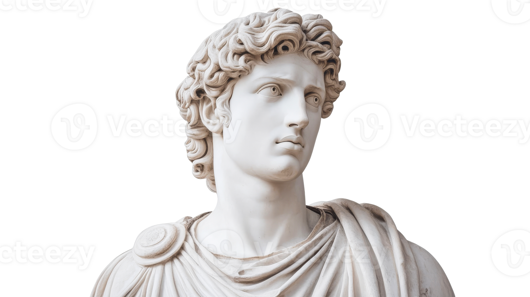 Marble sculpture of a young man with curly hair, cut out transparent png