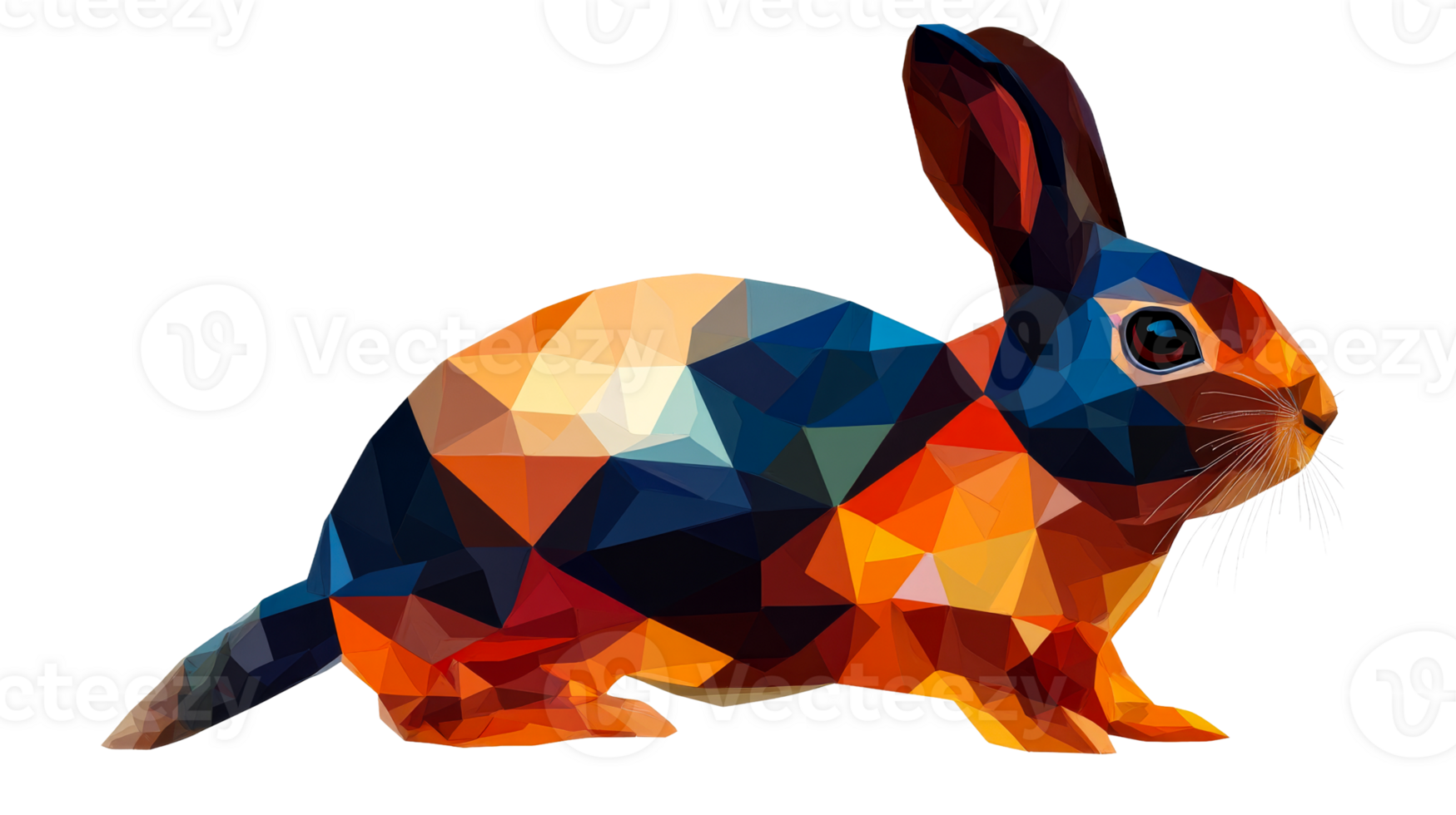 Abstract rabbit mosaic art with warm tones, cut out transparent png