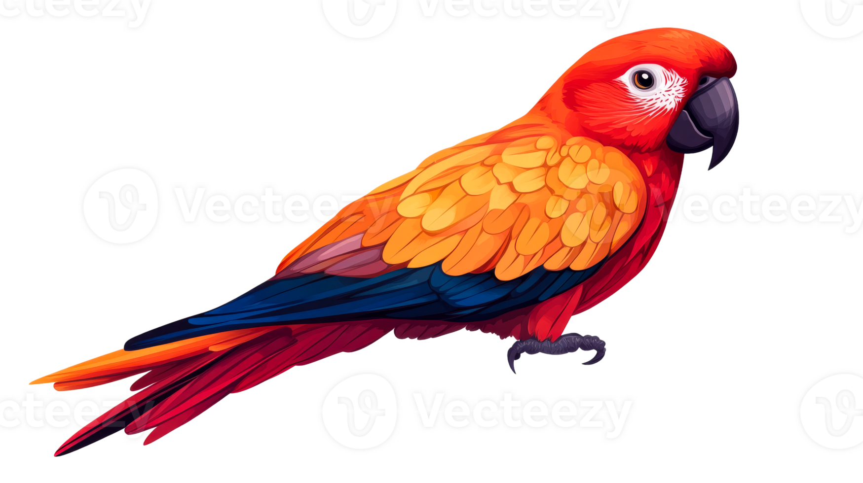 Vibrant Scarlet Macaw Portrait with Detailed Plumage, cut out transparent png