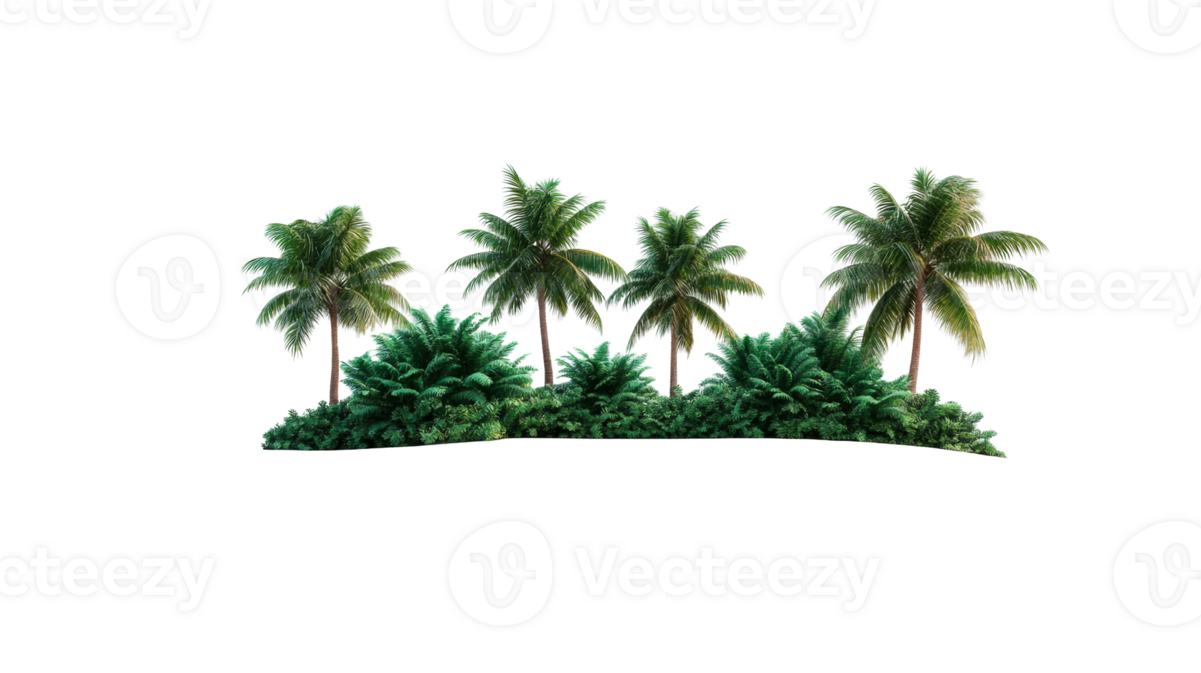 Tropical Trees Landscape isolated against a Black Backdrop, cut out transparent png