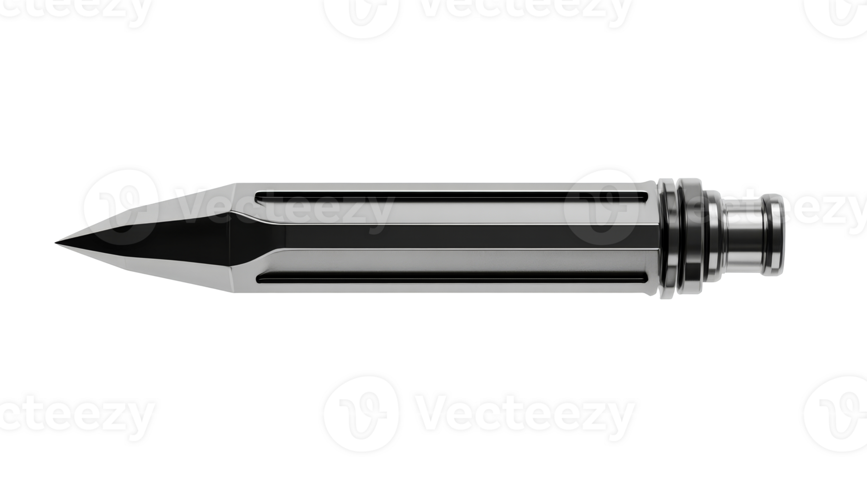 Bullet model with black tip in horizontal position, cut out transparent png