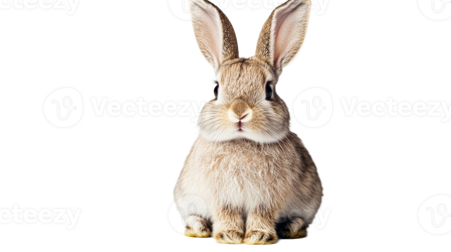 Fluffy rabbit with long ears, isolated on black background, cut out transparent png