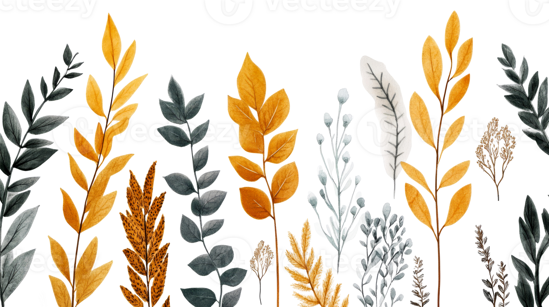 Watercolor Foliage Ornament on Black Background, Cut Out Transparent png