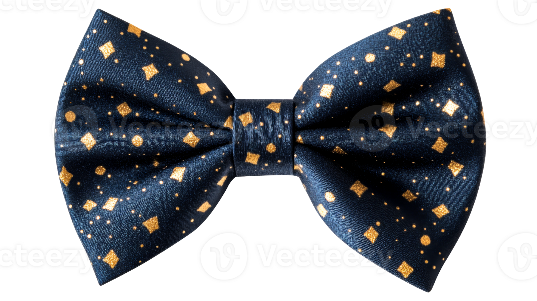 Elegant dark bow tie with golden pattern, cut out transparent png