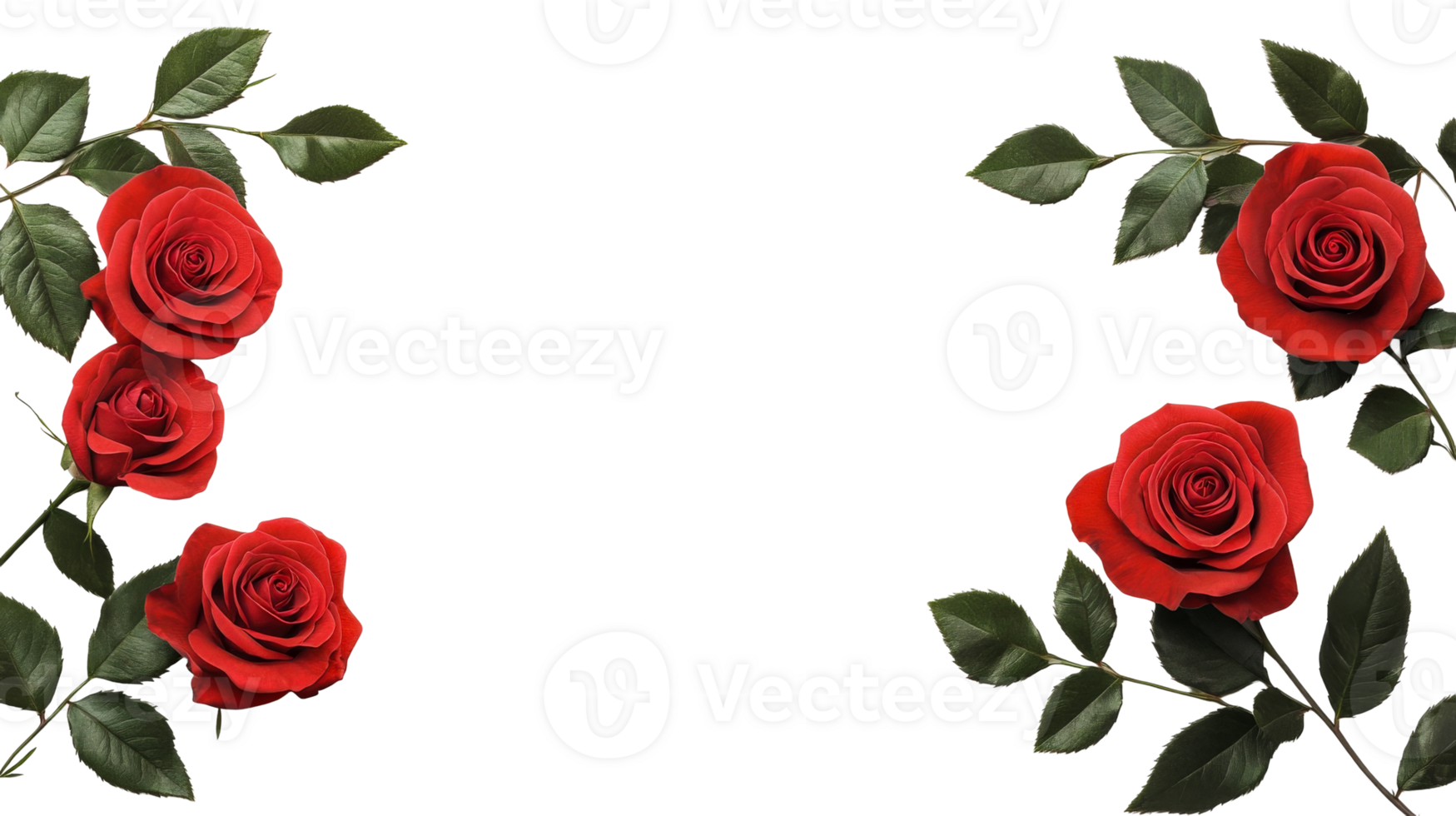 Frame of red roses and leaves, decoration, floral design, cut out transparent png