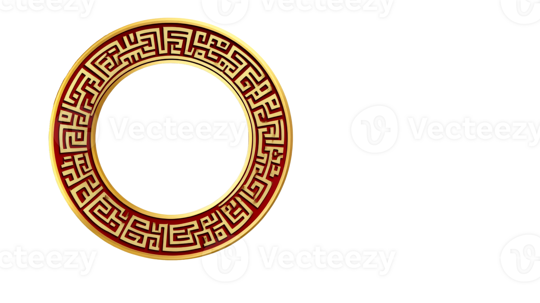 Golden ornate circle frame with maze pattern, cut out transparent png