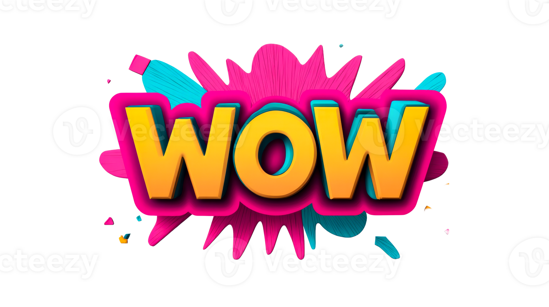 WOW 3D Colorful Text, Cartoon Style Design Element , cut out transparent png