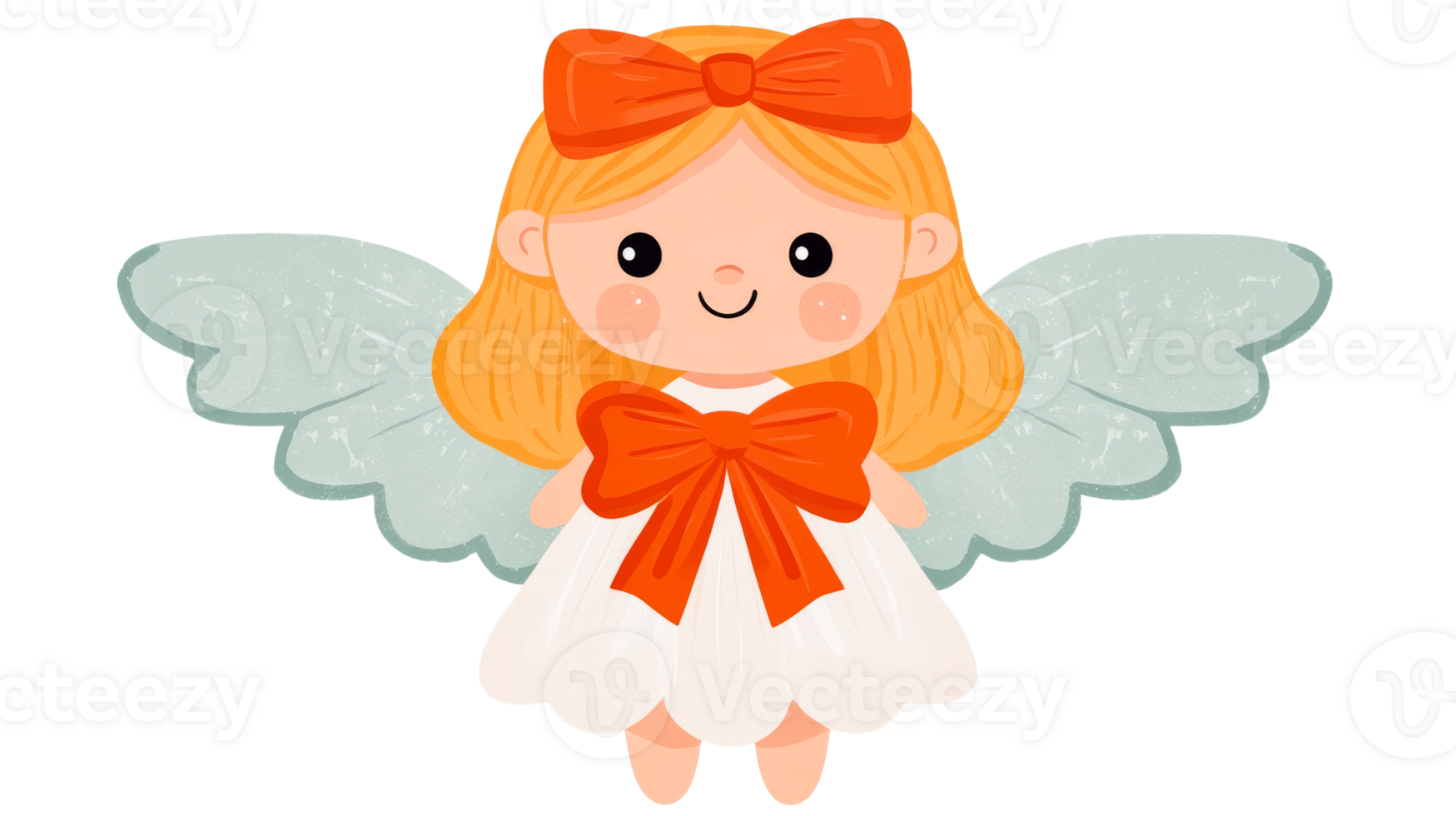 Angelic girl with bows and wings, cute design, isolated, cut out transparent png