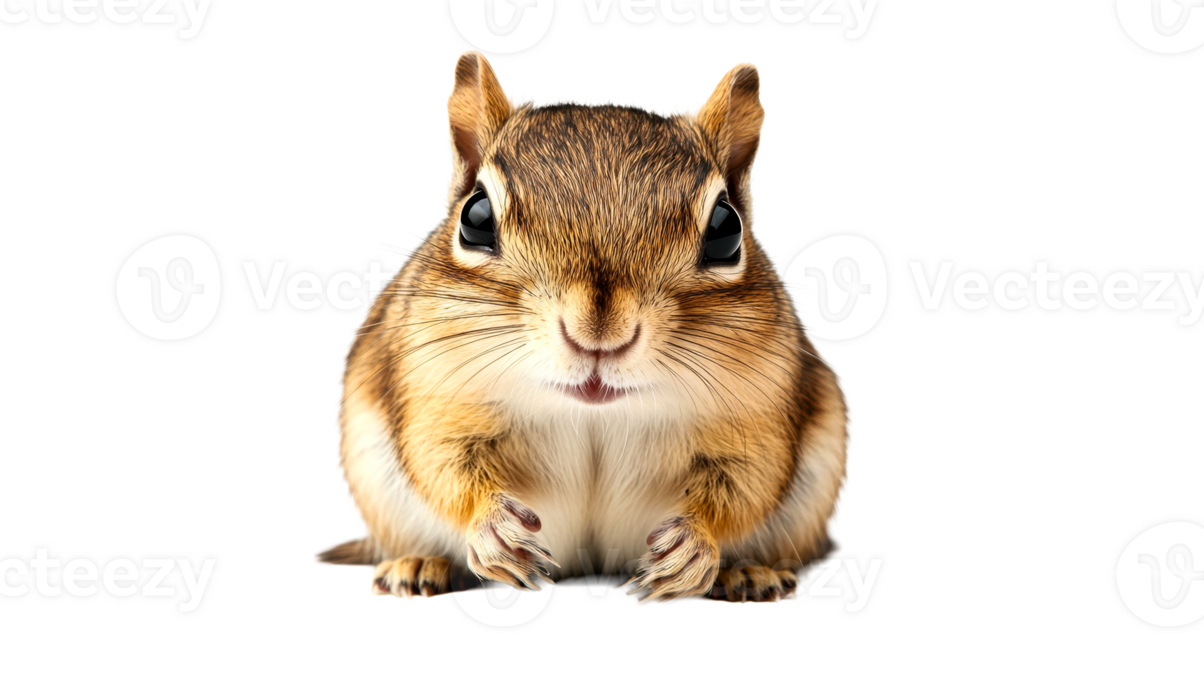 Chipmunk with detailed fur and whiskers looking forward, cut out transparent png