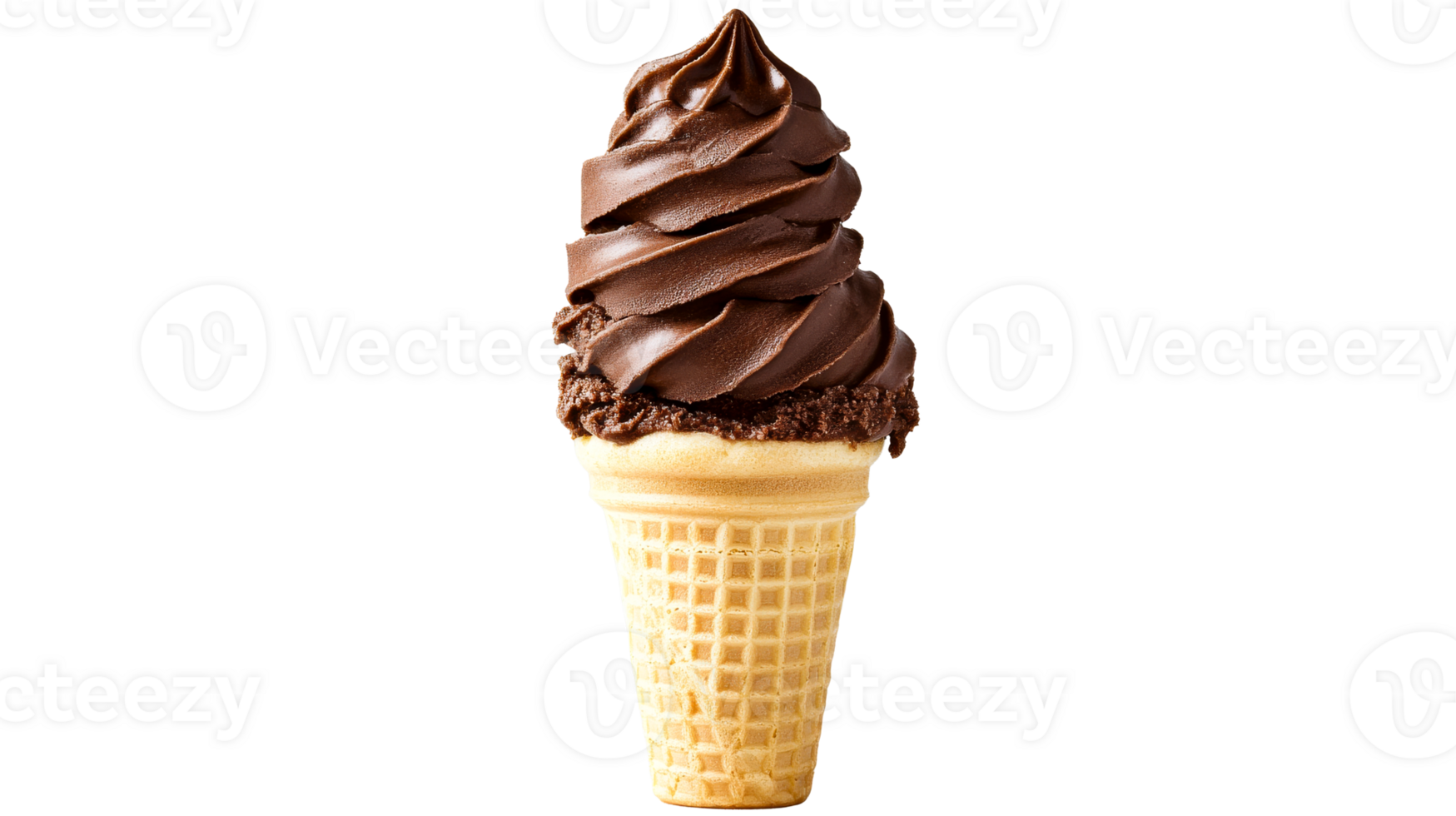 Chocolate ice cream on a waffle cone, delicious treat, cut out transparent png
