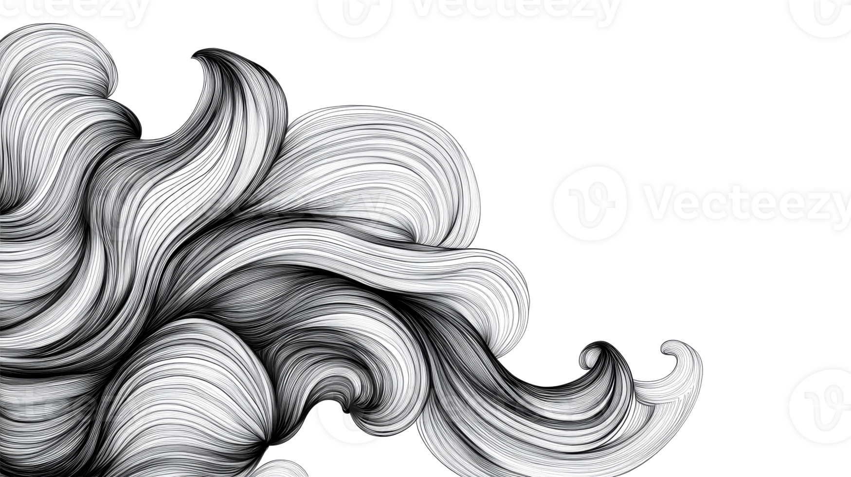 Abstract wavy line drawing on black backdrop, cut out transparent png