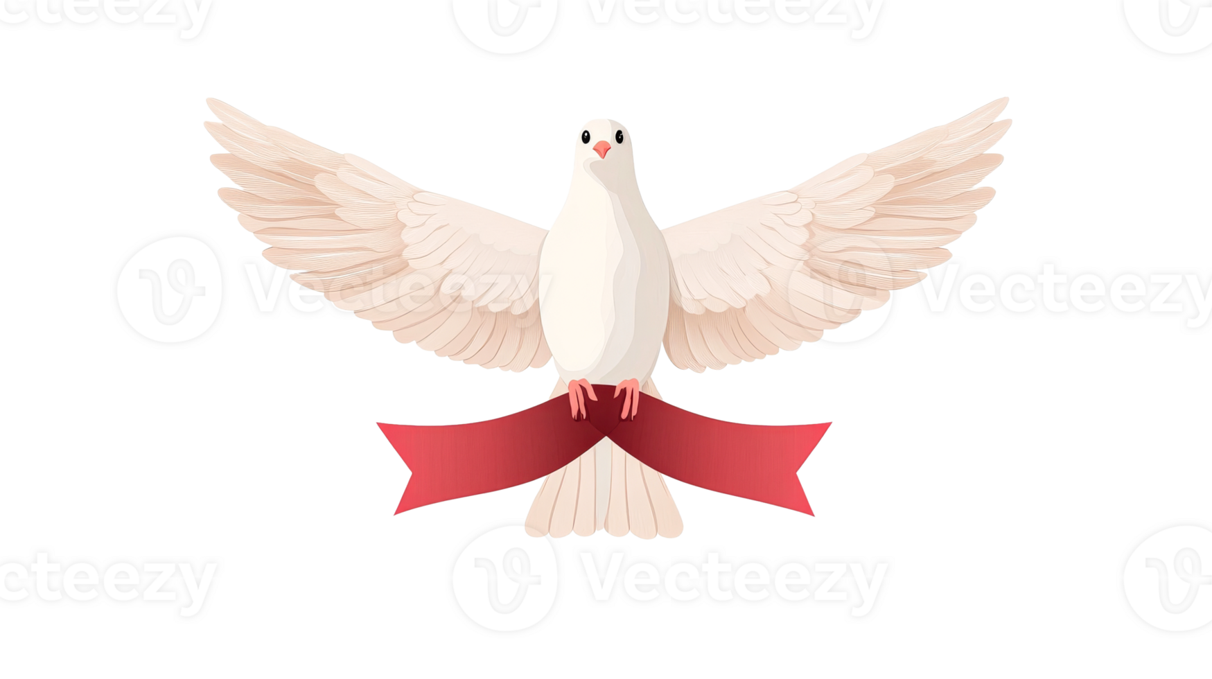 Dove with ribbon in its beak, flying bird holding sign, cut out transparent png