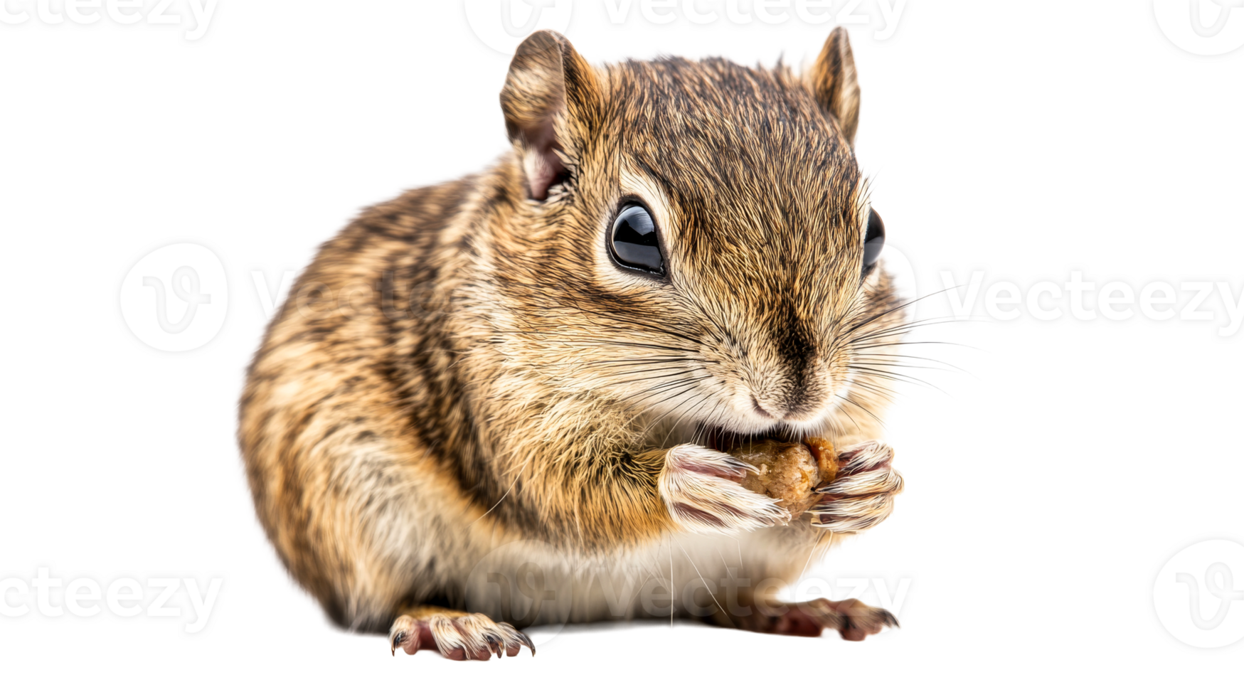 Adorable chipmunk munching on nut, isolated and focused, cut out transparent png