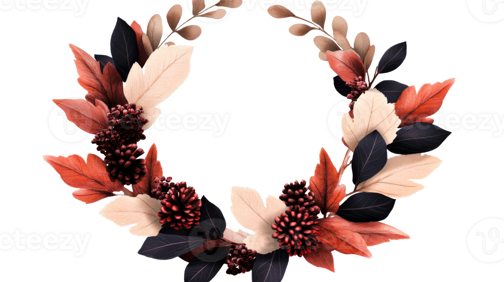 Autumnal Wreath with Berries and Leaves, Cut Out Transparent png